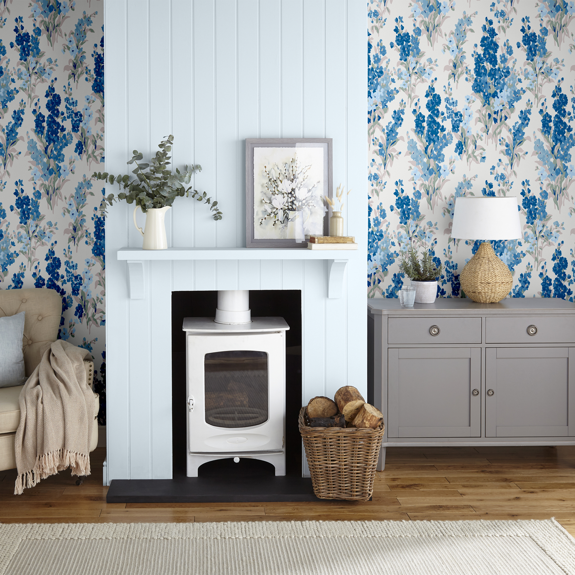 Stocks Floral Wallpaper 115259 By Laura Ashley In Blue Sky